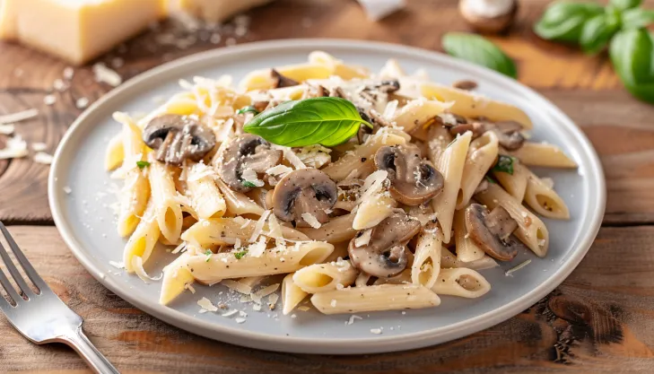 Simple Mushroom Penne with Walnut Pesto